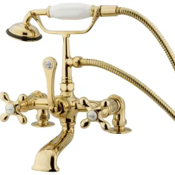Online Vintage 7" Spread Brass Deck Mount Clawfoot Tub Filler with Hand Shower Tub Faucets