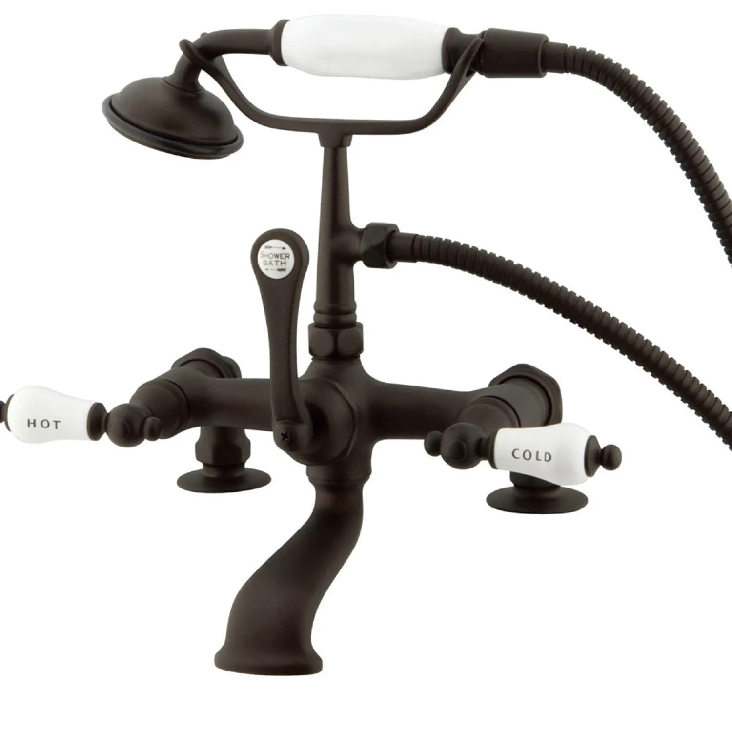 New Vintage 7" Spread Clawfoot Deck Mount Tub Filler with Hand Shower Tub Faucets