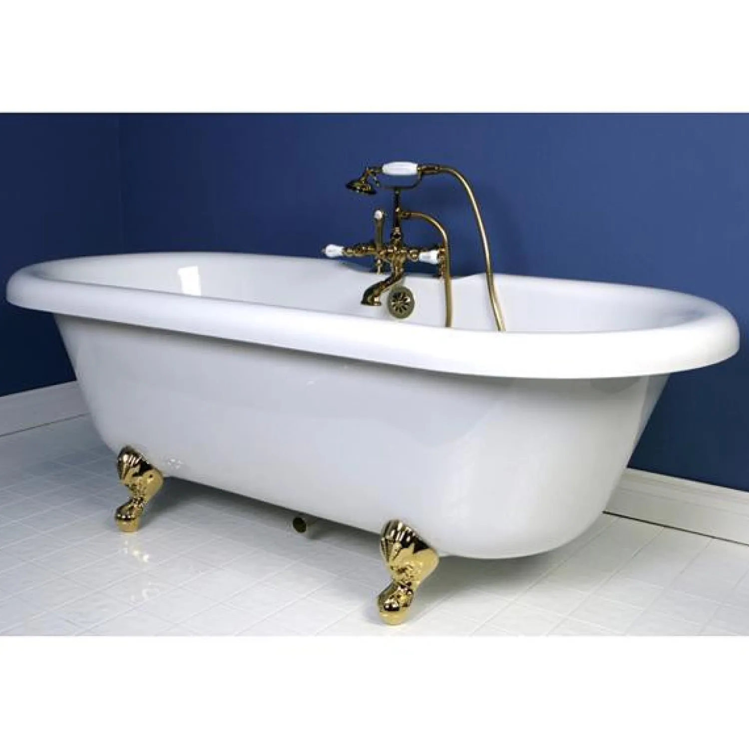 New Vintage 7" Spread Clawfoot Deck Mount Tub Filler with Hand Shower Tub Faucets