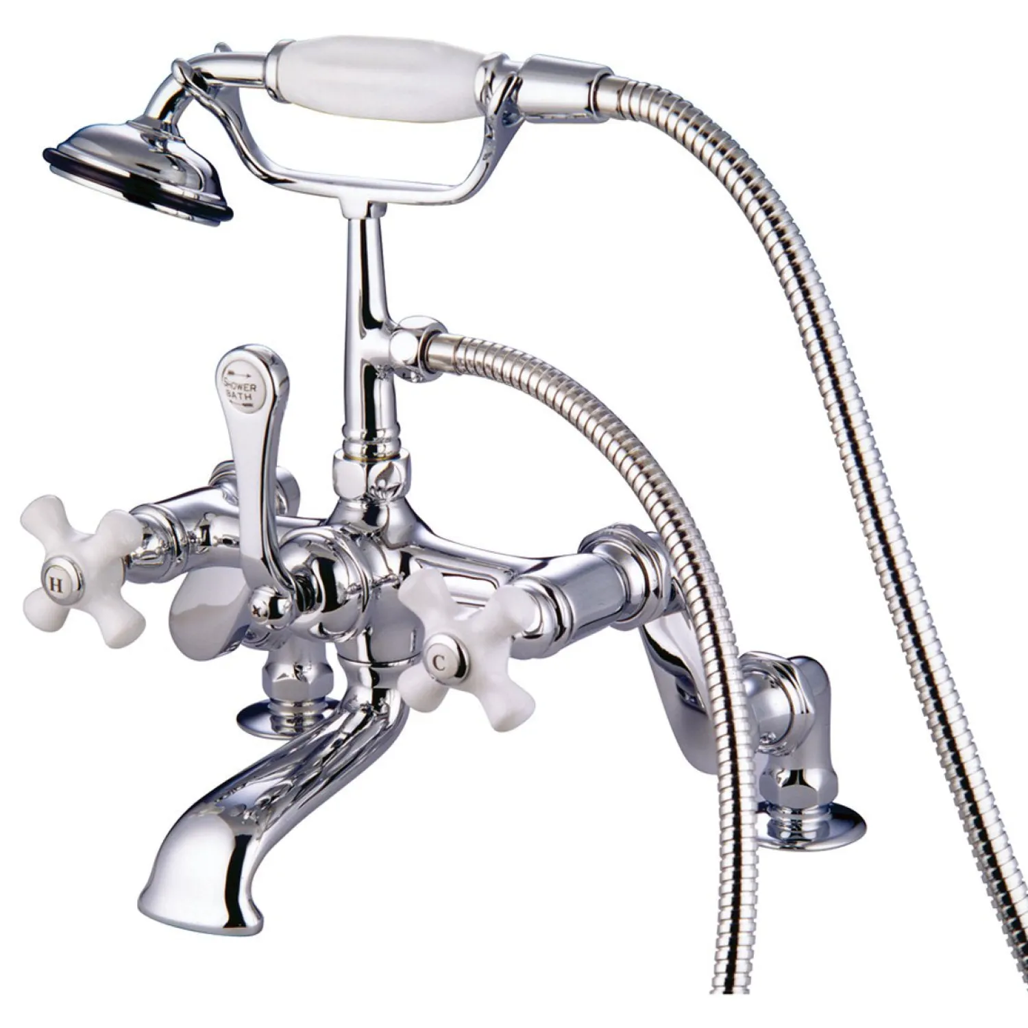 Discount Vintage 3" to 12" Classic Deck Mount Clawfoot Tub Filler with Hand Shower Tub Faucets