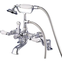 Best Vintage 3" to 12" Spread Deck Mount Clawfoot Tub Filler Faucet with Hand Shower Tub Faucets