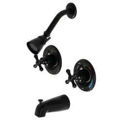 Online Vintage Twin Handles Tub Shower Faucet in Matte Black Tub & Shower Sets