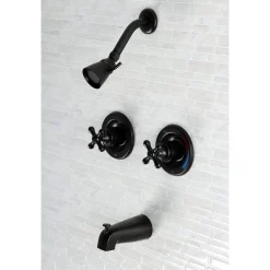 Online Vintage Twin Handles Tub Shower Faucet in Matte Black Tub & Shower Sets