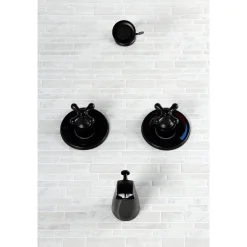 Online Vintage Twin Handles Tub Shower Faucet in Matte Black Tub & Shower Sets
