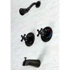 Online Vintage Twin Handles Tub Shower Faucet in Matte Black Tub & Shower Sets