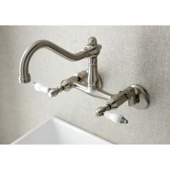 Discount Vintage Wall Mount 6" Adjustable Center Kitchen Faucet Wall Mounted Kitchen Faucets
