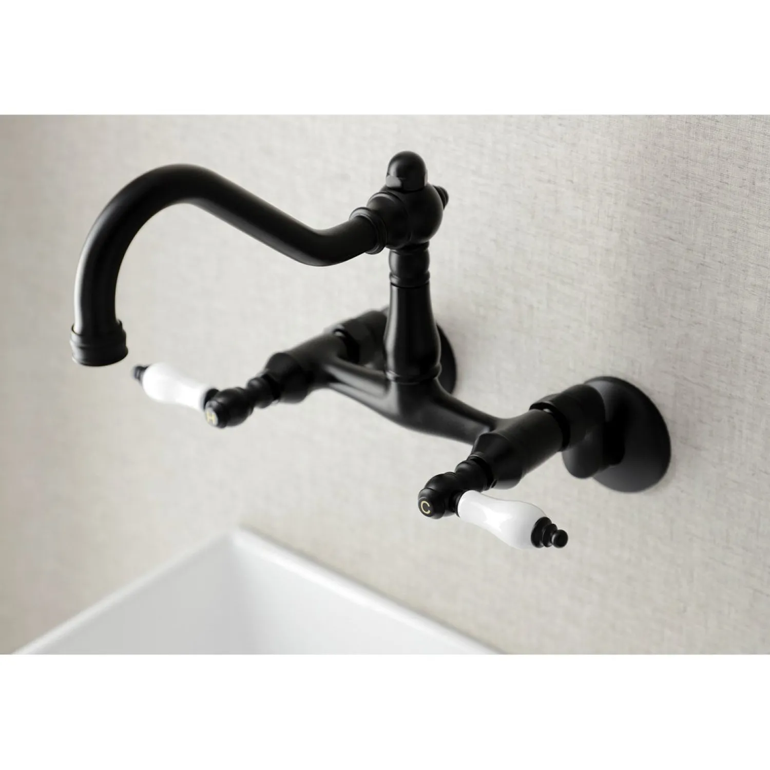 Discount Vintage Wall Mount 6" Adjustable Center Kitchen Faucet Wall Mounted Kitchen Faucets