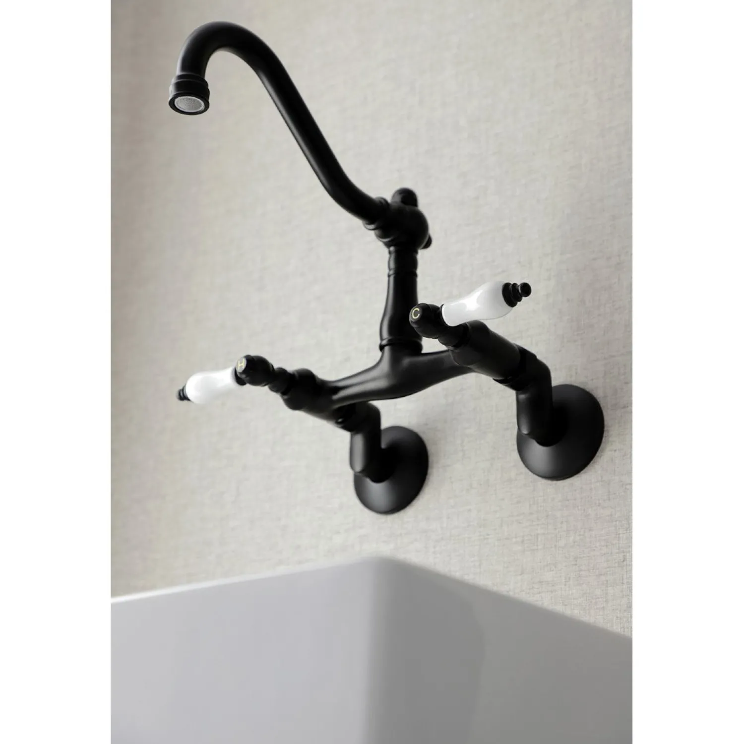 Discount Vintage Wall Mount 6" Adjustable Center Kitchen Faucet Wall Mounted Kitchen Faucets
