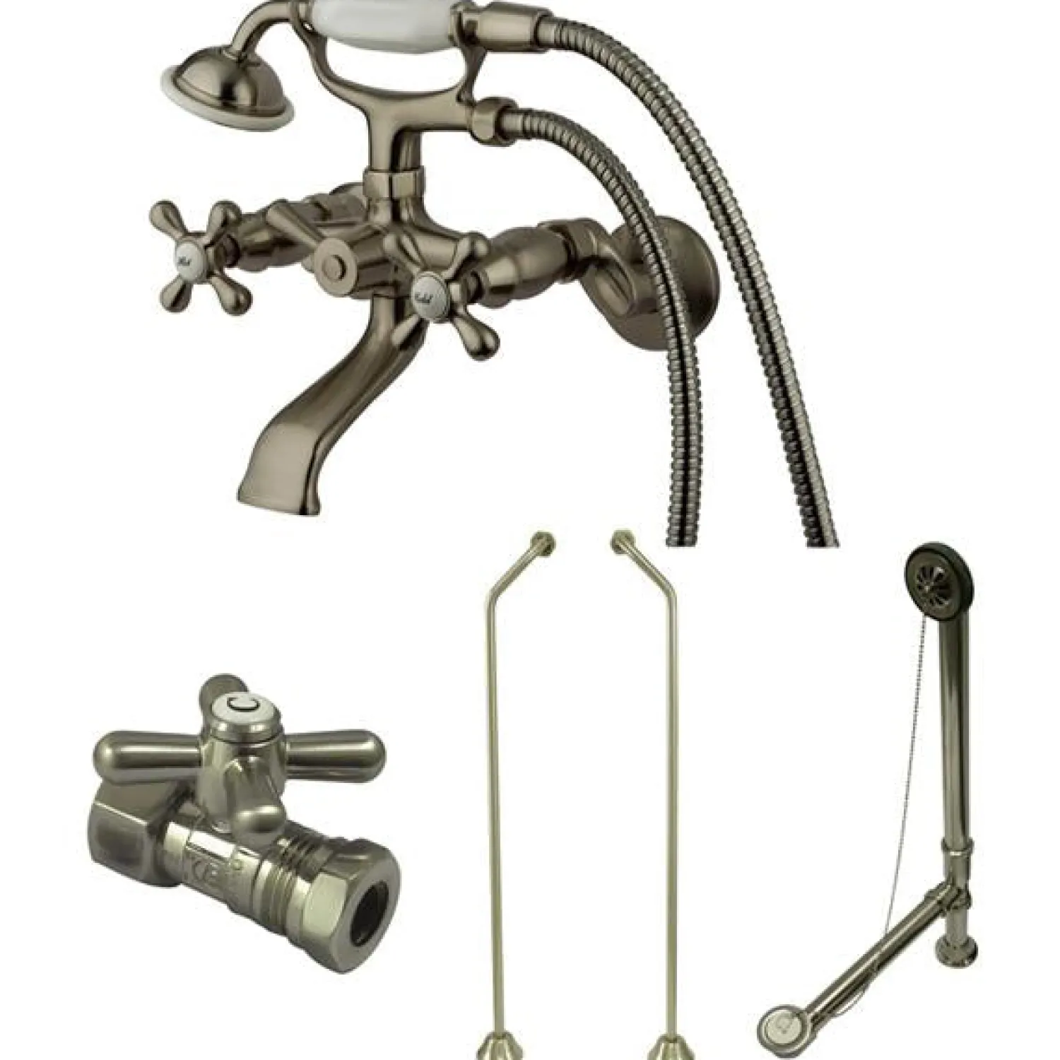 Clearance Vintage Wall Mount Clawfoot Tub Faucet Package with Offset Supply Lines Tub Faucets