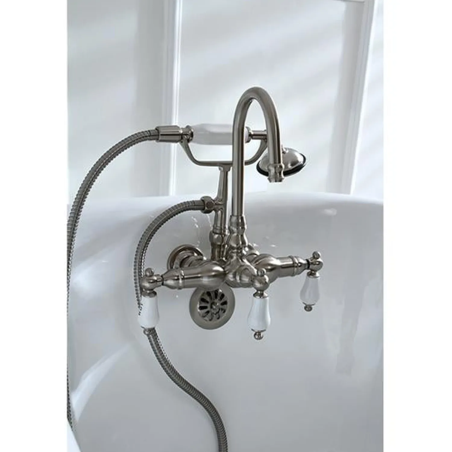 New Vintage Wall Mount Clawfoot Brass Tub Filler with Hand Shower Tub Faucets
