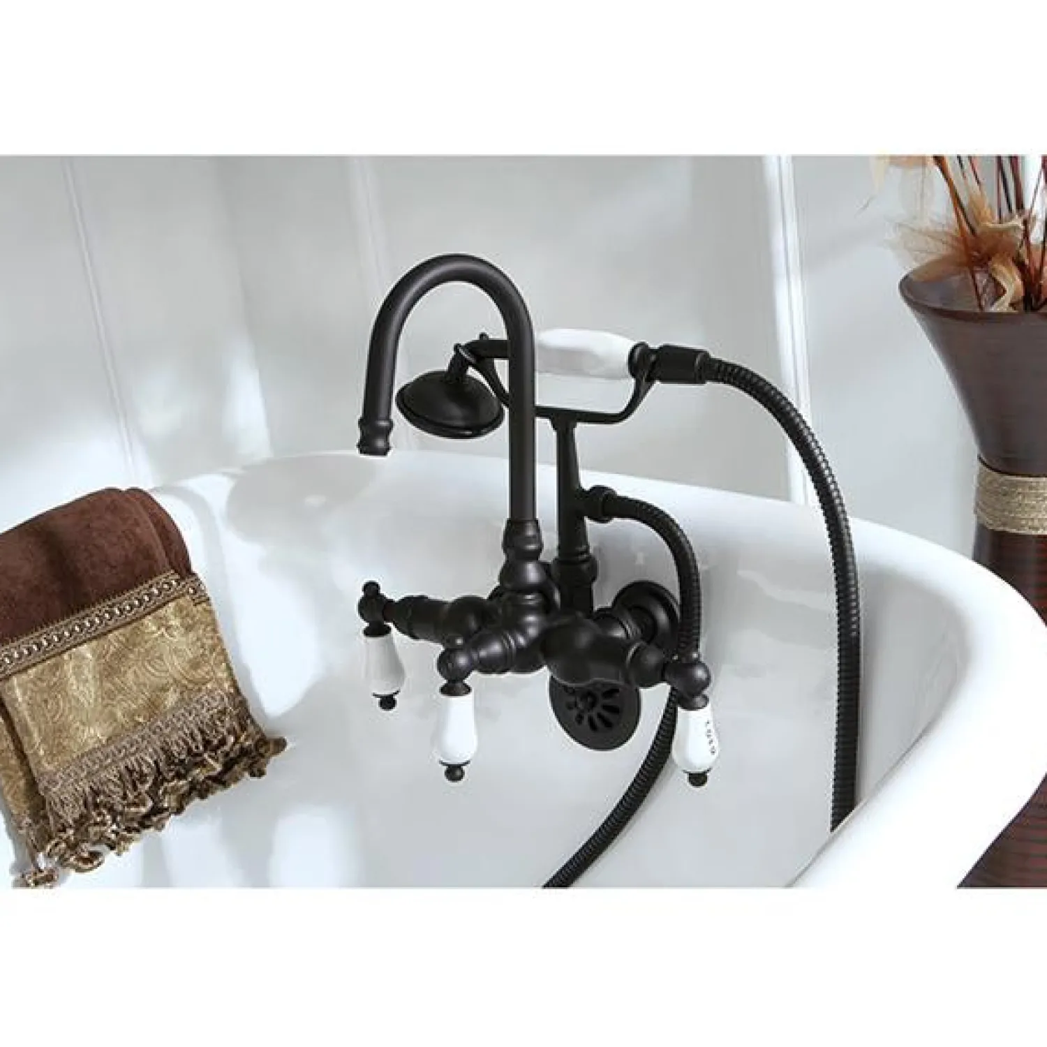New Vintage Wall Mount Clawfoot Brass Tub Filler with Hand Shower Tub Faucets