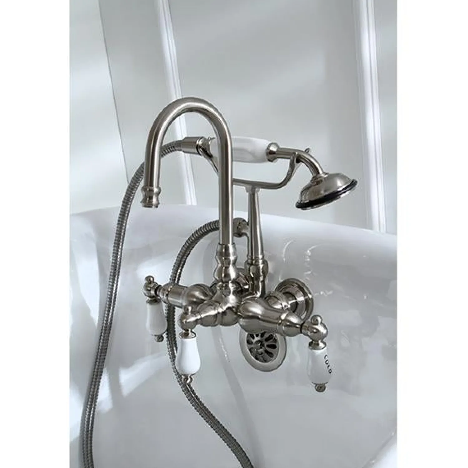 New Vintage Wall Mount Clawfoot Brass Tub Filler with Hand Shower Tub Faucets
