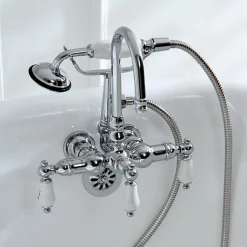 New Vintage Wall Mount Clawfoot Brass Tub Filler with Hand Shower Tub Faucets