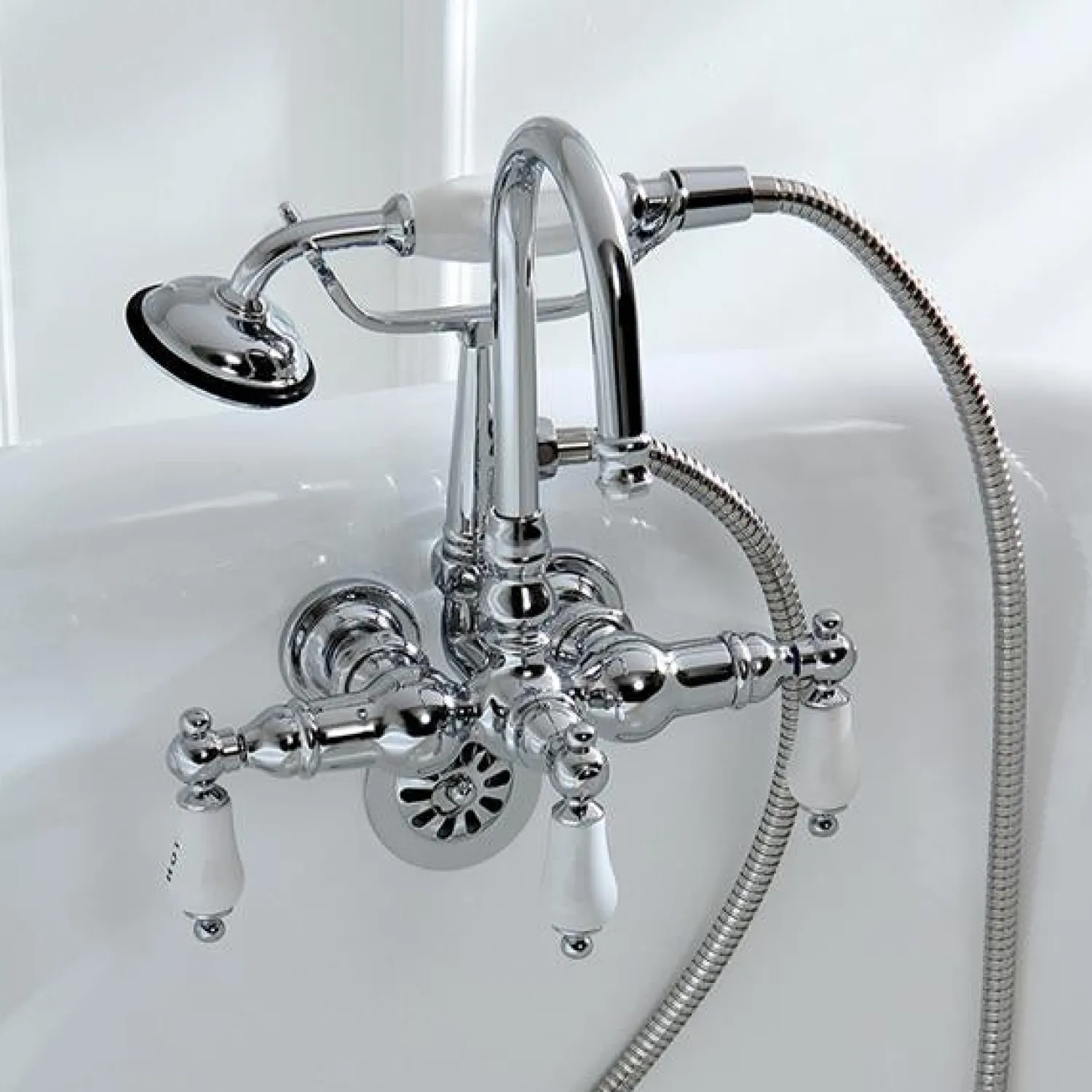 New Vintage Wall Mount Clawfoot Brass Tub Filler with Hand Shower Tub Faucets