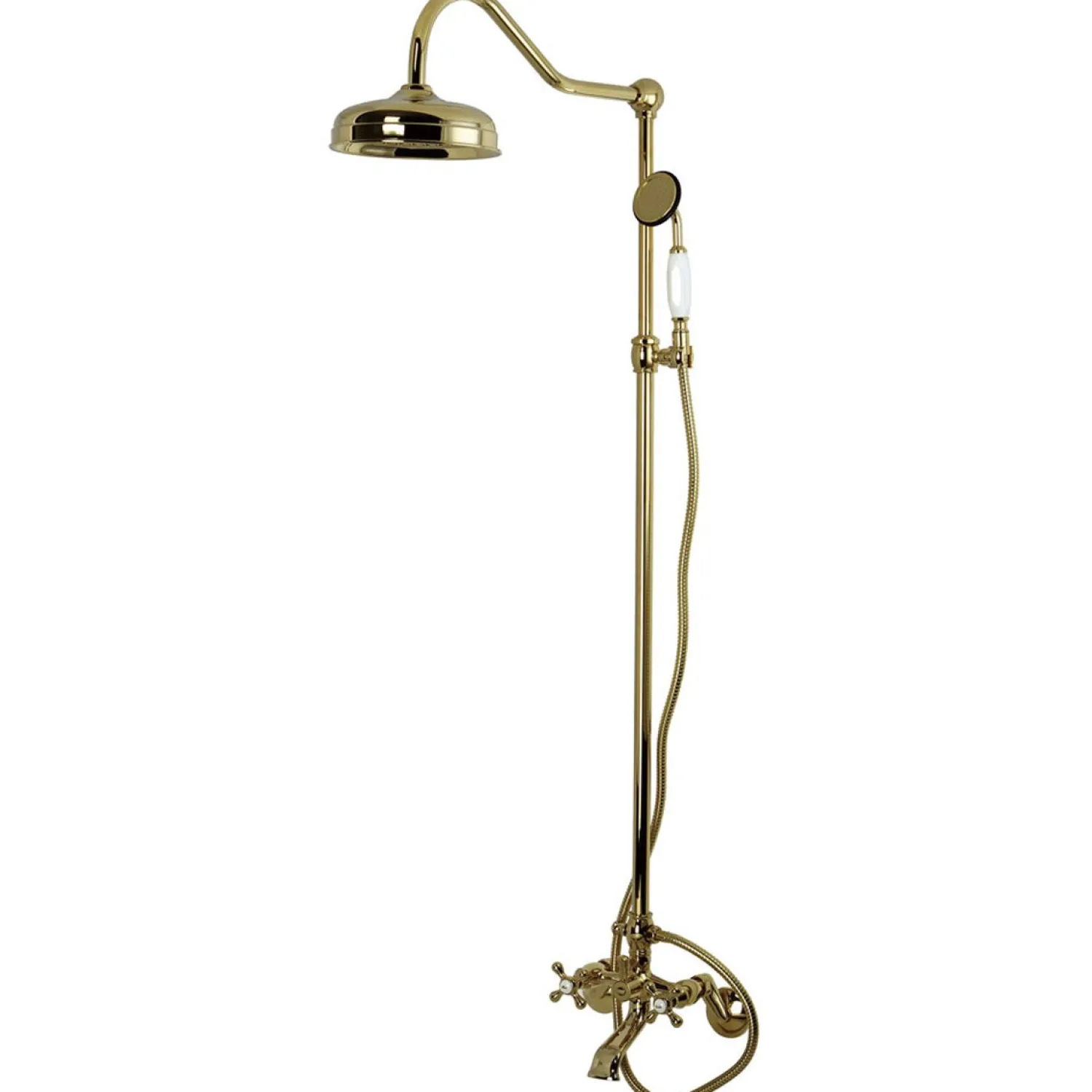 Discount Vintage Wall Mount Clawfoot Tub and Shower Package in Polished Brass Tub Faucets
