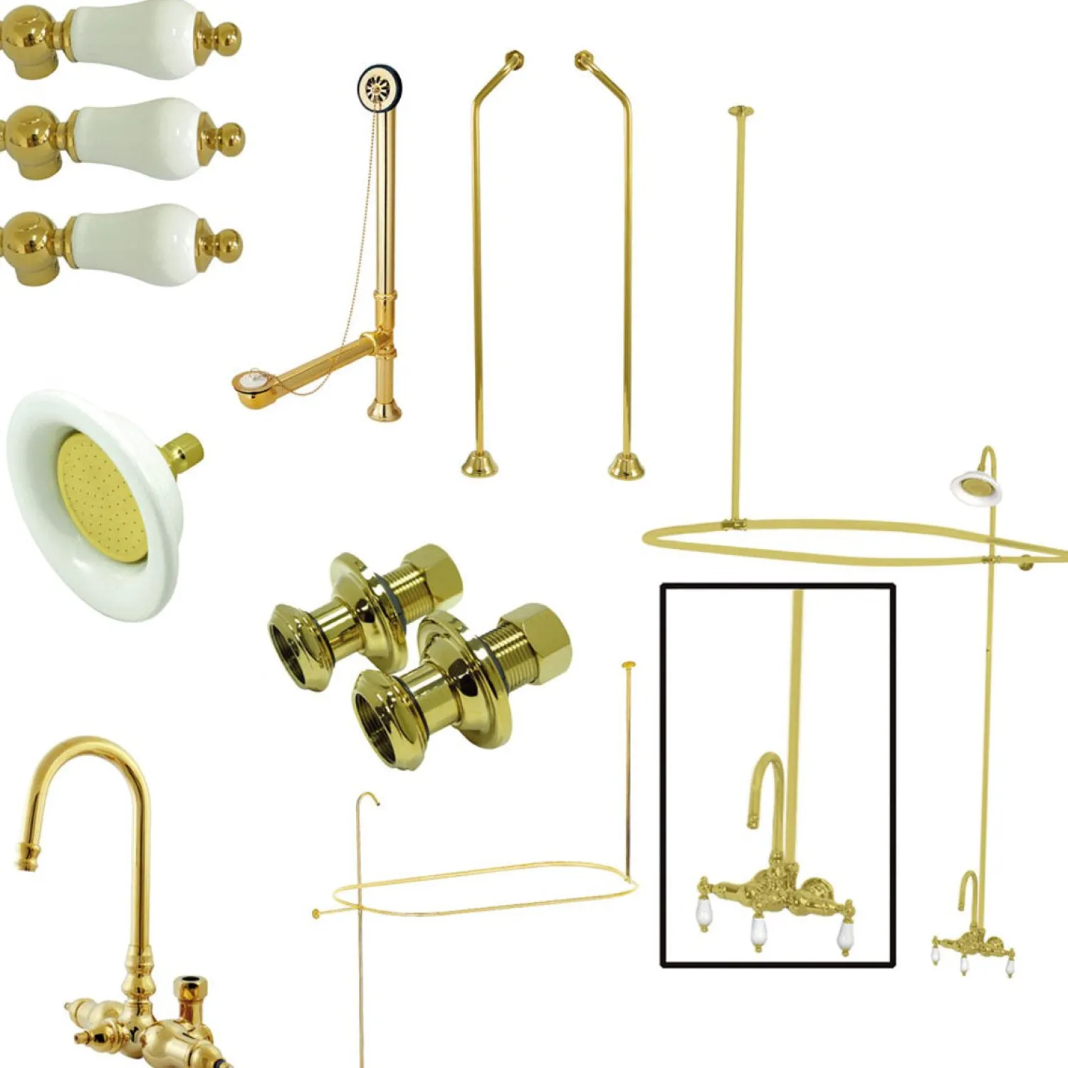 Vintage Wall Mount Gooseneck Clawfoot Tub Faucet Package Tub Faucets