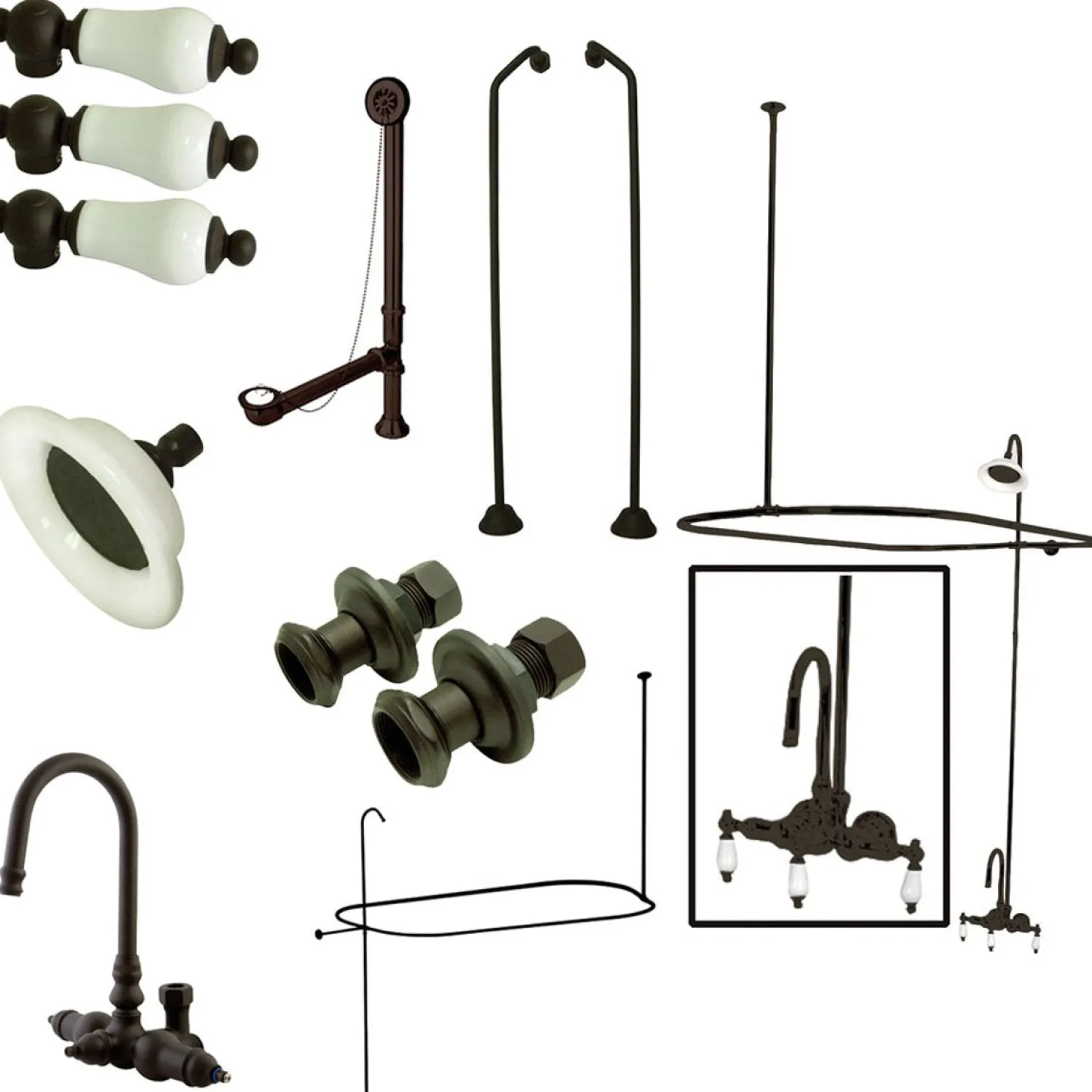 Vintage Wall Mount Gooseneck Clawfoot Tub Faucet Package Tub Faucets