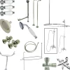 Outlet Vintage Wall Mount Down Spout Clawfoot Tub and Shower Package with Porcelain Lever Handles in Polished Chrome Tub Faucets