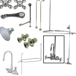 Online Vintage Wall Mount High Rise Clawfoot Tub and Shower Package with Porcelain Lever Handles in Polished Chrome Tub Faucets