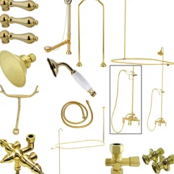 Online Vintage Wall Mount Down Spout Clawfoot Tub and Shower Package with Metal Lever Handles Tub Faucets