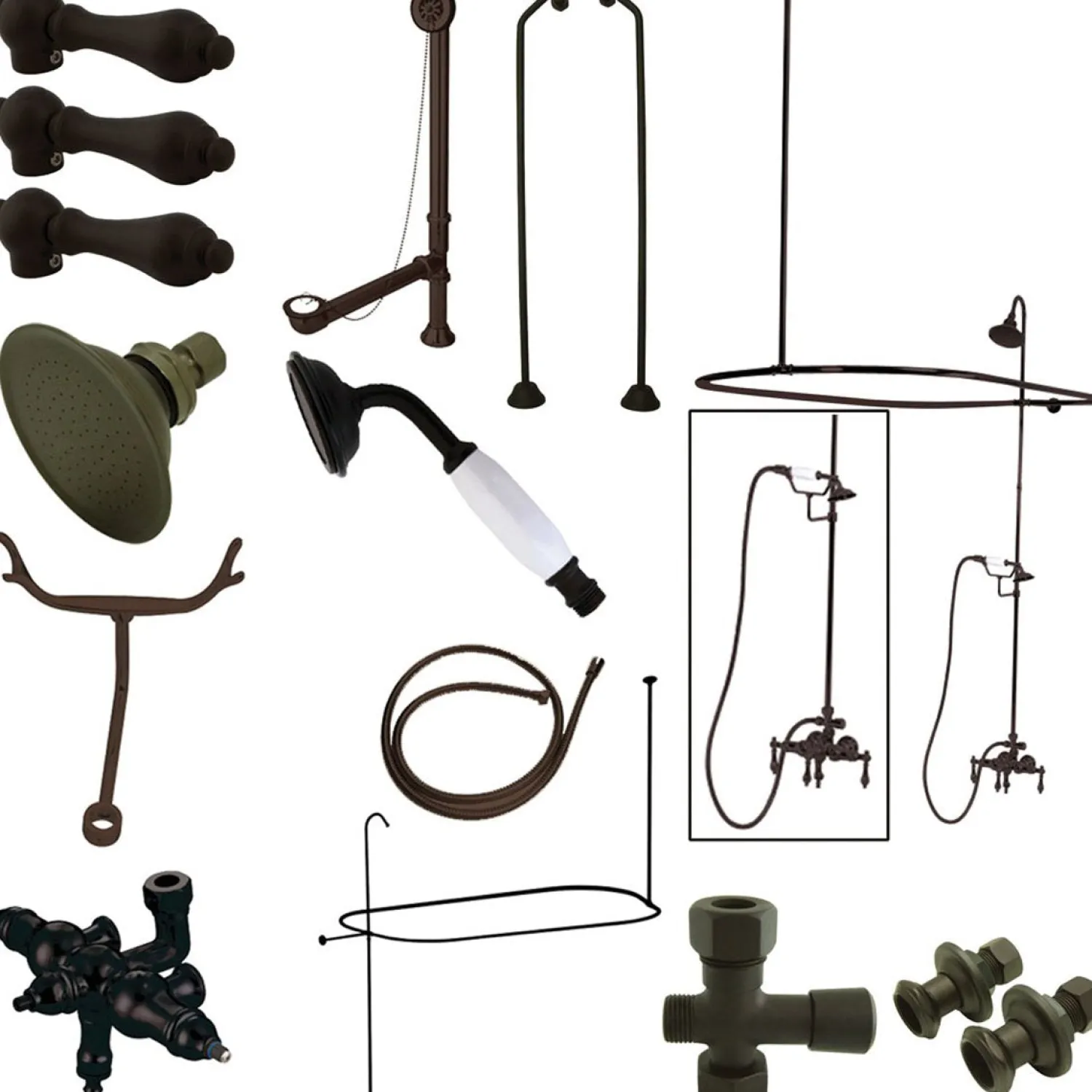 Online Vintage Wall Mount Down Spout Clawfoot Tub and Shower Package with Metal Lever Handles Tub Faucets
