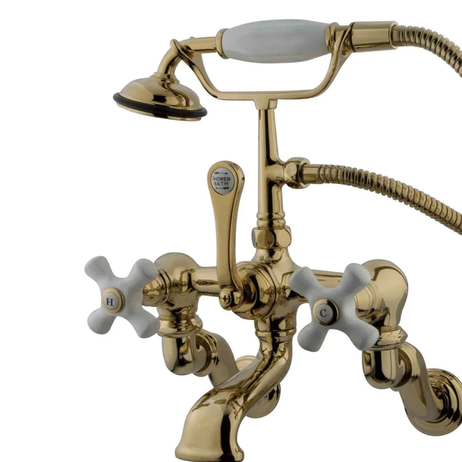 Hot Vintage Wall Mount Adjustable 3-3/8" - 10" Center Clawfoot Brass Tub Filler with Hand Shower Tub Faucets