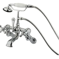 Hot Vintage Wall Mount Adjustable 3-3/8" - 10" Center Brass Clawfoot Tub Filler with Hand Shower Tub Faucets