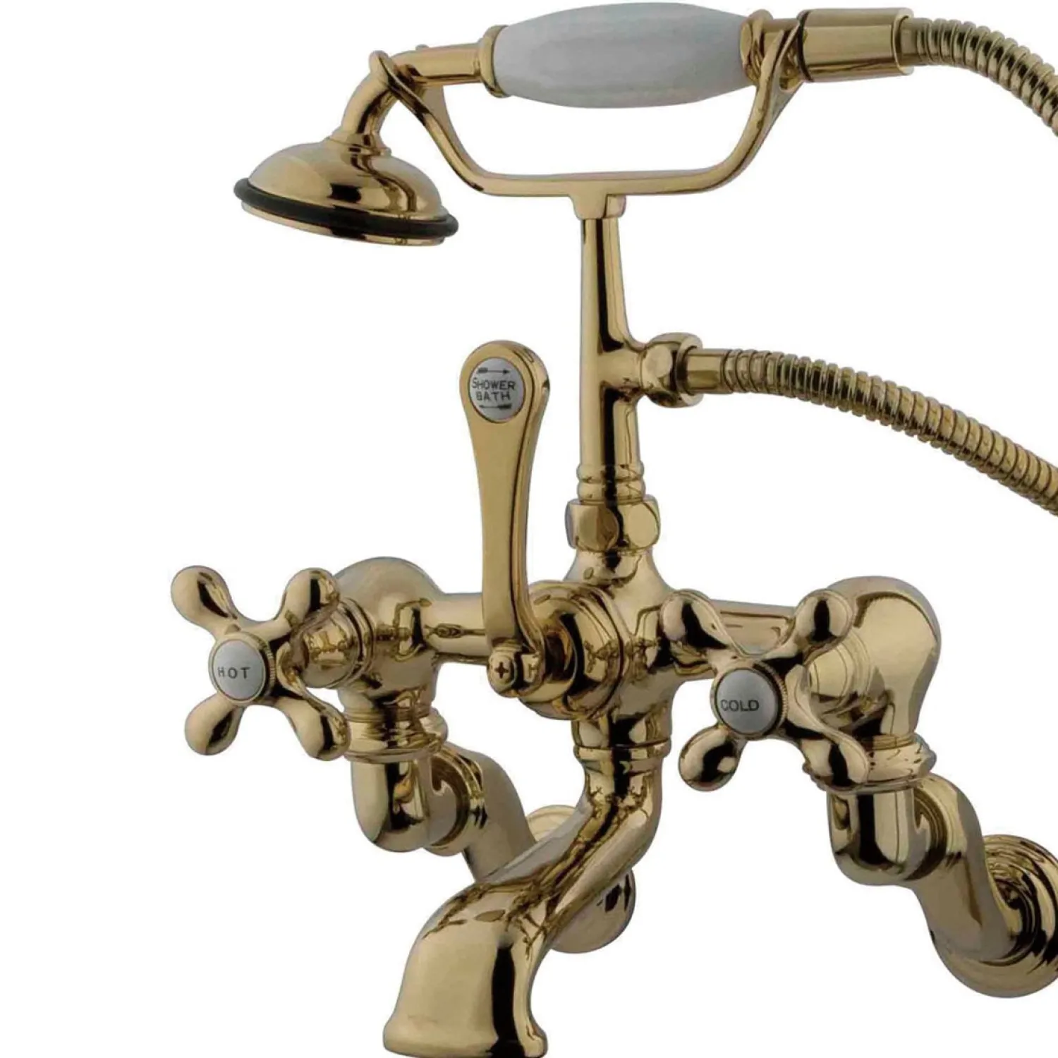 Hot Vintage Wall Mount Adjustable 3-3/8" - 10" Center Brass Clawfoot Tub Filler with Hand Shower Tub Faucets