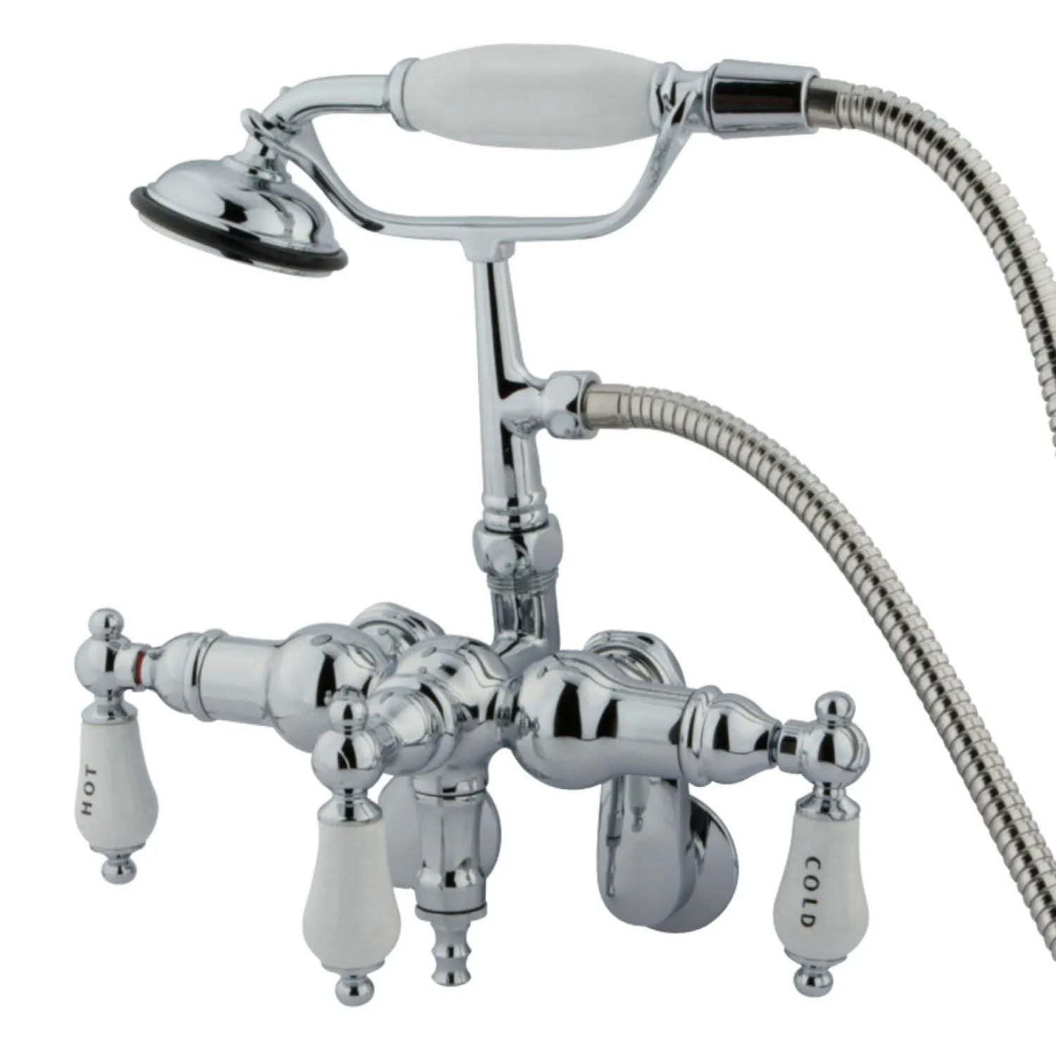 Vintage Wall Mount Adjustable 3-3/8" - 9" Center Clawfoot Tub Filler with Hand Shower Tub Faucets