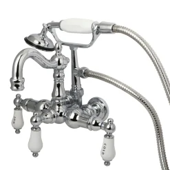 Sale Vintage 3-3/8" Wall Mount Clawfoot Tub Filler with Hand Shower in Polished Chrome Tub Faucets