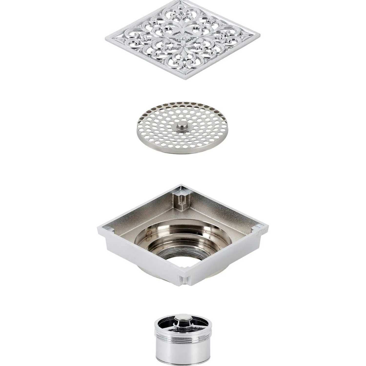 Sale Watercourse Scroll 4" Square Grid Shower Drain Shower Drains