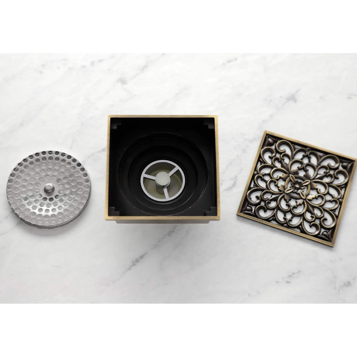 Sale Watercourse Scroll 4" Square Grid Shower Drain Shower Drains
