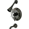 New Water Onyx NB36300PX Pressure Balanced Tub and Shower Faucet with Porcelain Cross Handle and Vintage Spout Tub & Shower Sets
