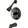 Best Water Onyx NB3630PX Pressure Balanced Tub and Shower Faucet with Porcelain Cross Handle Tub & Shower Sets