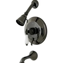 Best Water Onyx NB36300PL Pressure Balanced Tub and Shower Faucet with Porcelain Lever Handle and Vintage Spout Tub & Shower Sets