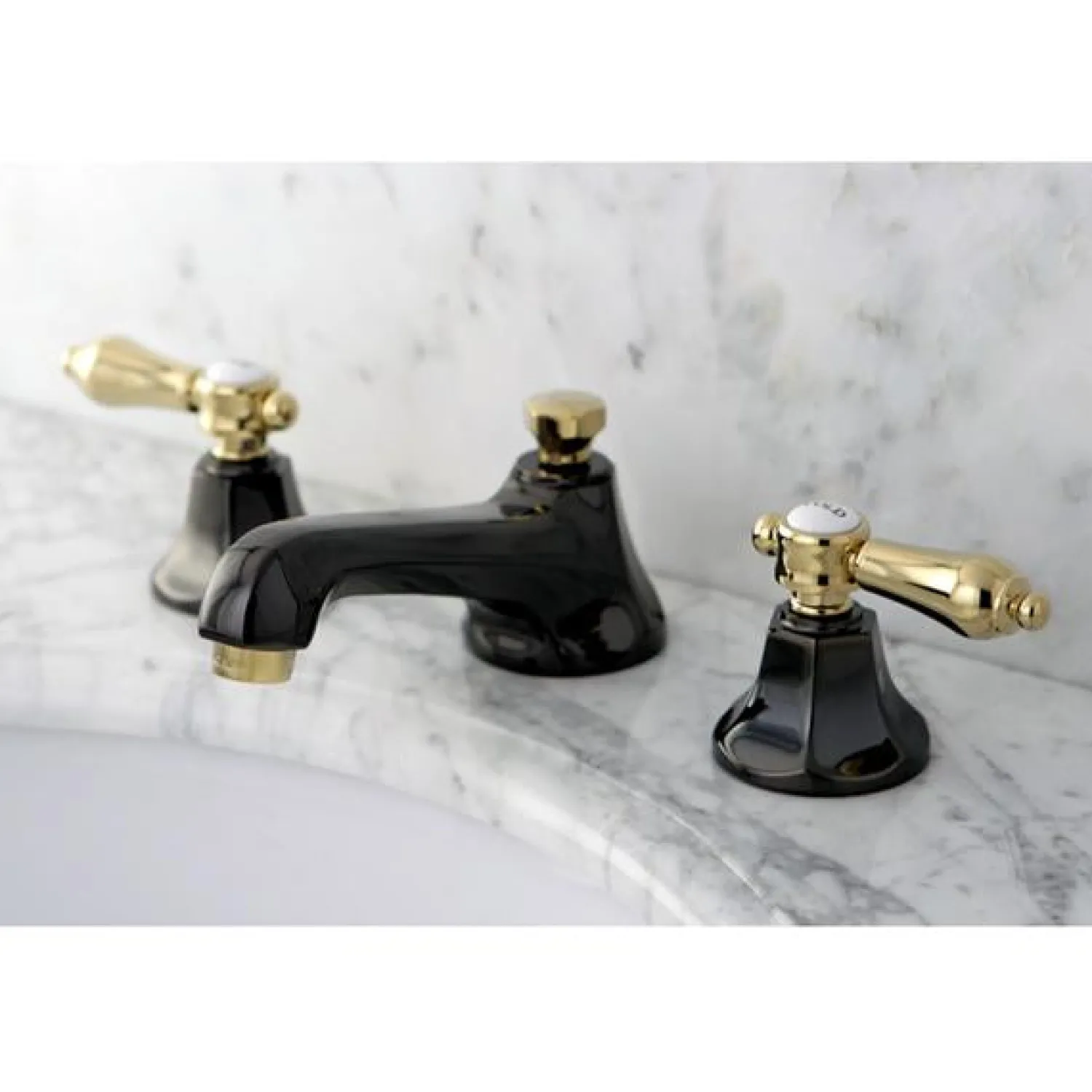 New Water Onyx Widespread Lavatory Faucet with Brass Pop-up Drain 8" Widespread