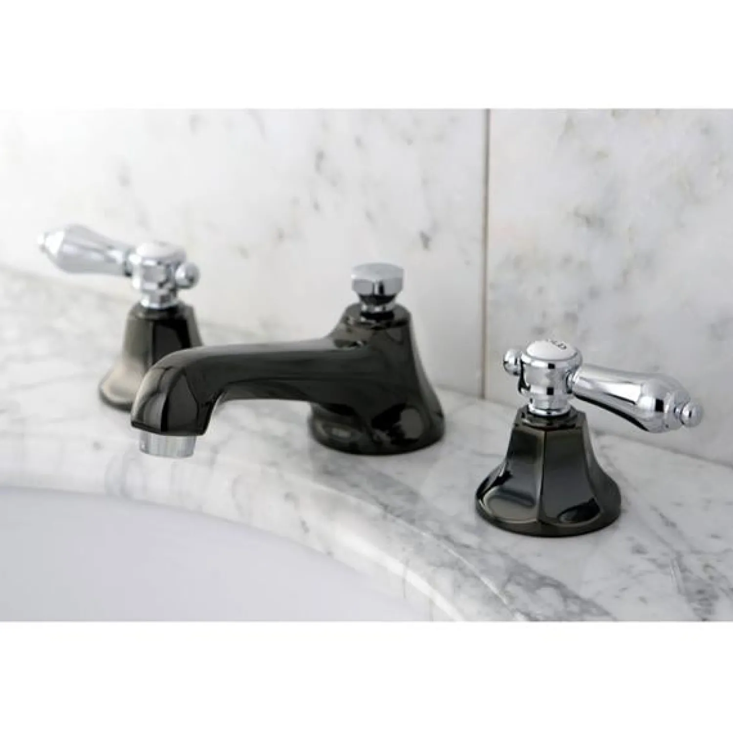 New Water Onyx Widespread Lavatory Faucet with Brass Pop-up Drain 8" Widespread