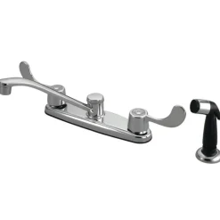 Clearance Water Saving Magellan Centerset Kitchen Faucet with Blade Handles and Sprayer Faucets With Side Spray