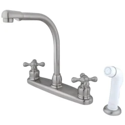 Clearance Water Saving Victorian High Arch Kitchen Faucet with Cross Handles and Sprayer Faucets With Side Spray