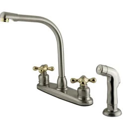 Online Water Saving Victorian High Arch Kitchen Faucet with Cross Handles and Matching Side Sprayer Faucets With Side Spray