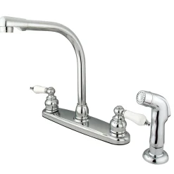 Clearance Water Saving Victorian High Arch Kitchen Faucet with Sprayer and Oak and Porcelain Lever Handles Faucets With Side Spray