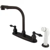Outlet Water Saving Victorian High Arch Kitchen Faucet with Lever Handles and Sprayer Faucets With Side Spray