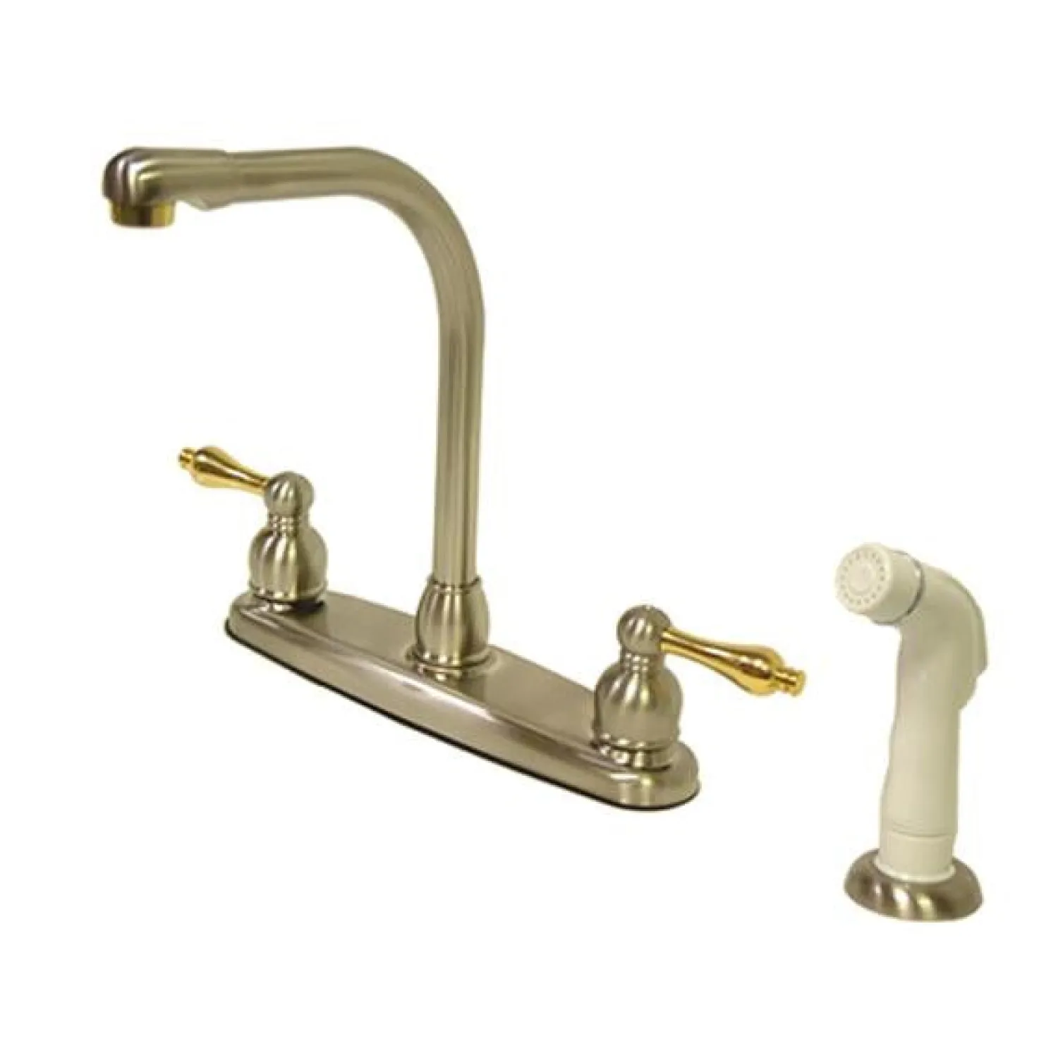 Outlet Water Saving Victorian High Arch Kitchen Faucet with Lever Handles and Sprayer Faucets With Side Spray