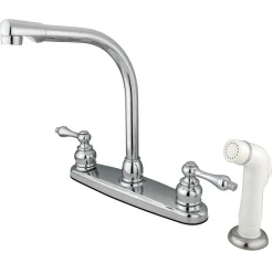 Outlet Water Saving Victorian High Arch Kitchen Faucet with Lever Handles and Sprayer Faucets With Side Spray