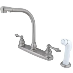 Outlet Water Saving Victorian High Arch Kitchen Faucet with Lever Handles and Sprayer Faucets With Side Spray