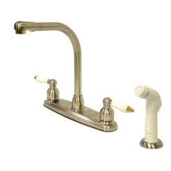 Clearance Water Saving Victorian High Arch Kitchen Faucet with Oak and Porcelain Lever Handles Faucets With Side Spray