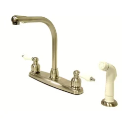 Clearance Water Saving Victorian High Arch Kitchen Faucet with Oak and Porcelain Lever Handles Faucets With Side Spray