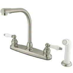 Clearance Water Saving Victorian High Arch Kitchen Faucet with Oak and Porcelain Lever Handles Faucets With Side Spray