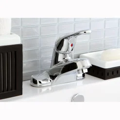 Hot Wyndham Single Handle 4" Centerset Lavatory Faucet with Brass Pop-up in Polished Chrome 4" Center Set