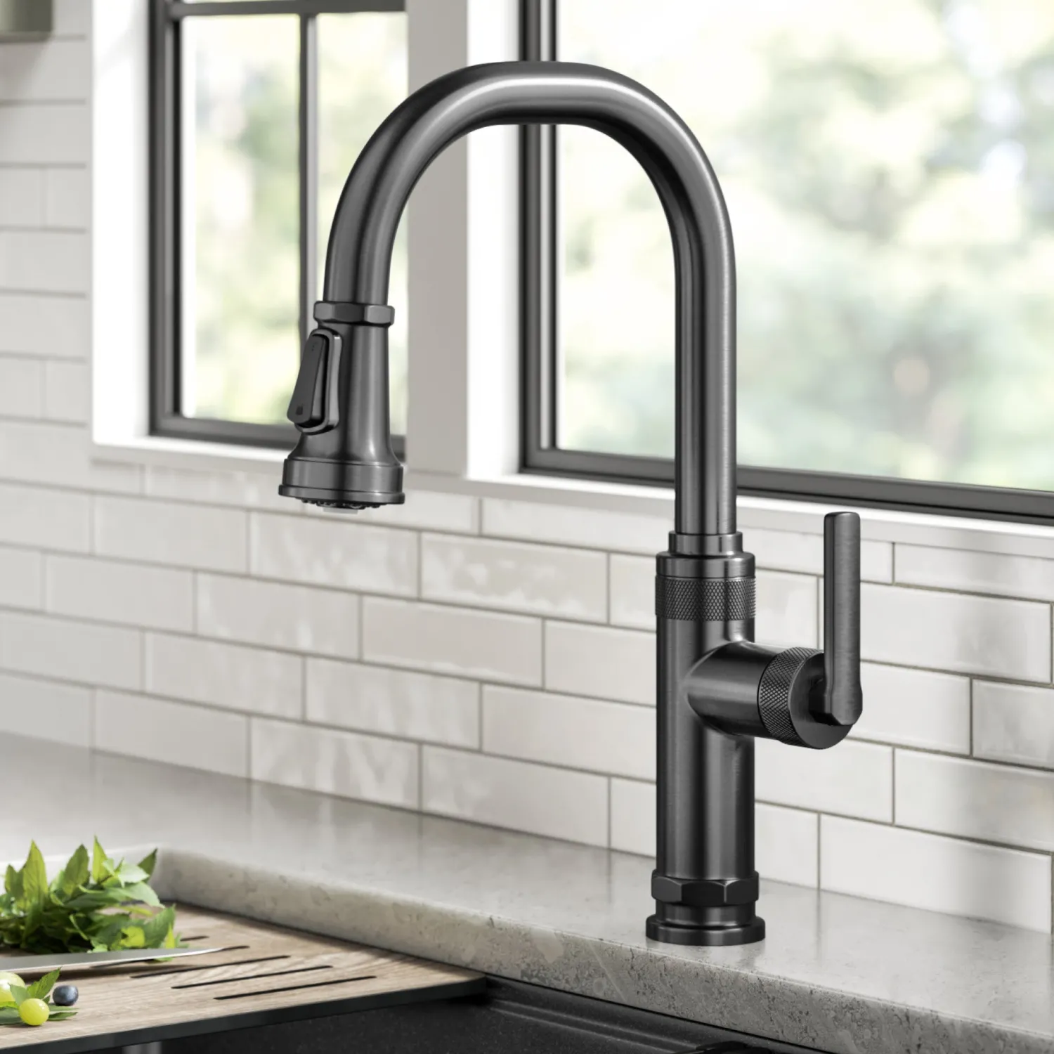 Online Allyn Black Stainless Nut & Bolt Diamond Cut Kitchen Faucet Single Hole
